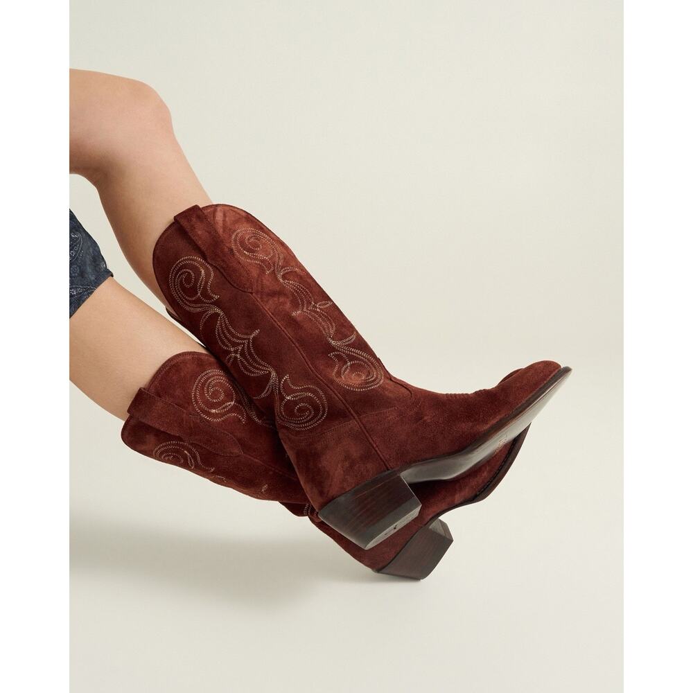 Tecovas The Jane Suede Western Cowboy Boots Burgundy Women’s 8B - Picture 3 of 12